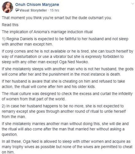 If she cheats on her husband, she will die – Lady spells out implications of Regina Daniels’ induction ceremony 10