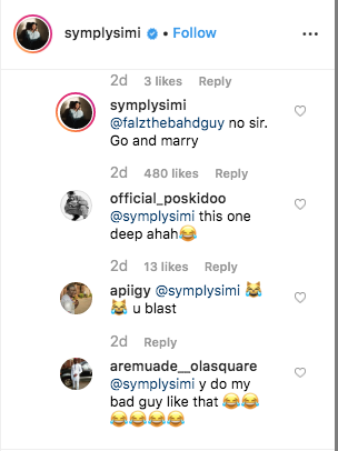 “Go and marry” – Simi tells Falz 14