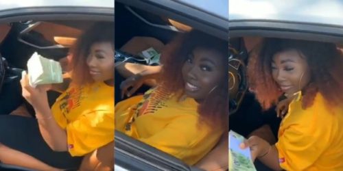 Ghanaian female dancehall artist, Akiyana flaunts bundles of cash in her car 15