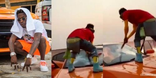 Shatta Wale gets angry & destroys the windscreen of his expensive Dodge Charger car 15