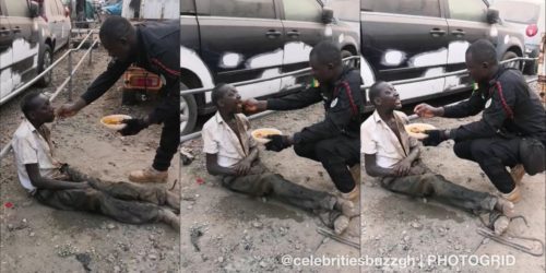 Ghana Police feed a poor man on the streets with food bought with his own money 9