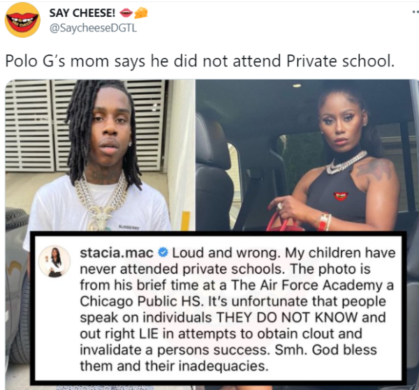 Polo G’s mom says he did not attend Private school 10