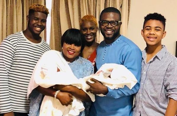 Funke Akindele and husband Rasheed Bello share photo of their newly born twins
