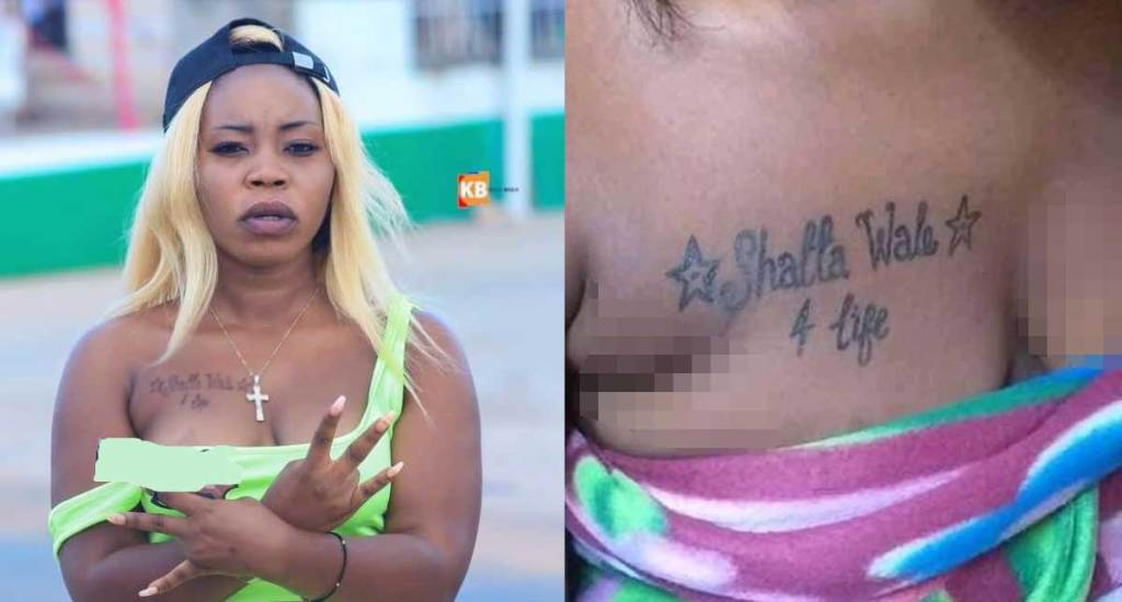 Another female SM fan tattoos Shatta Wale’s name on her cute melons 1