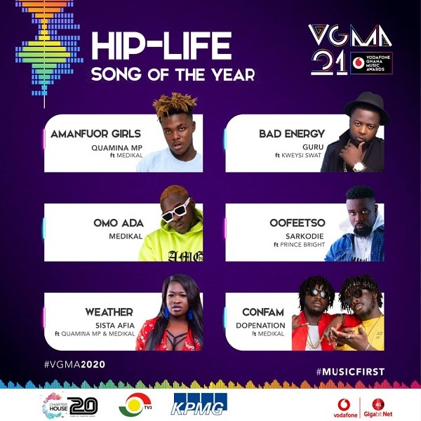 Toughest category? ‘Ofeetso’, ‘Omo Ada’, ‘Amanfuor Girls’ grab Hiplife Song nomination at VGMAs2020 9