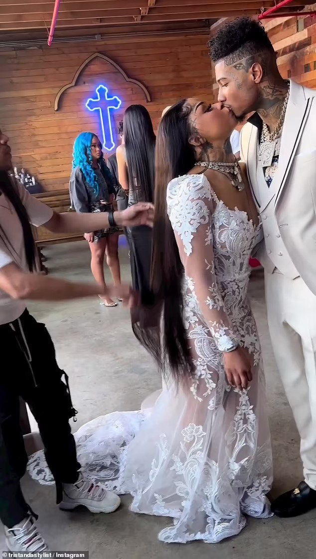 Blueface and on/off girlfriend Chrisean Rock walk down the aisle for a music video after rumors they were tying the knot for real 19