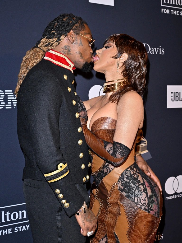 Offset and Cardi B attend the Pre-GRAMMY Gala & GRAMMY Salute to Industry Icons Honoring Julie Greenwald & Craig Kallman at The Beverly Hilton on February 04, 2023 in Beverly Hills, California. (Photo by Axelle/Bauer-Griffin/FilmMagic)