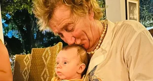 Rod Stewart Gives a Kiss to 10-Week-Old Baby Grandson Otis in Sweet New Photo: 'Papa Stew'