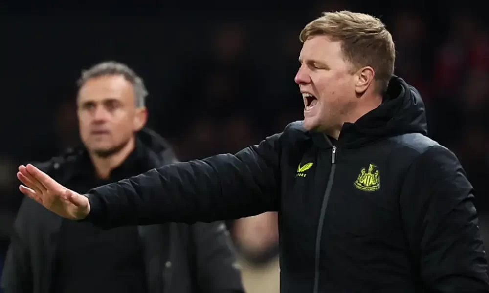 Eddie Howe blames PSG crowd for decision to award controversial last-gasp penalty against Newcastle that leaves Magpies' Champions League qualification hopes on knife edge 1