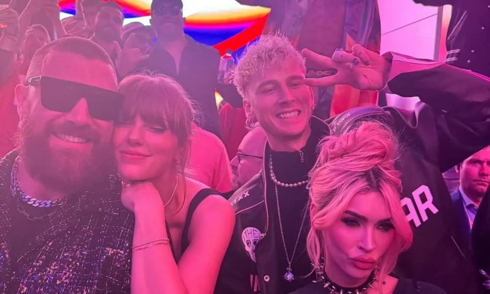 See Travis Kelce, Taylor Swift, Machine Gun Kelly and Megan Fox Pose for Post-Super Bowl Pic Together 4